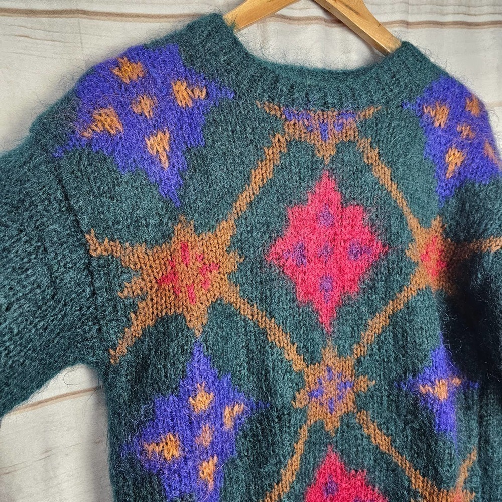 Vintage 90s Collections Sweater Womens Small Mohair Wool Colorful Hand Knit - Picture 3 of 9